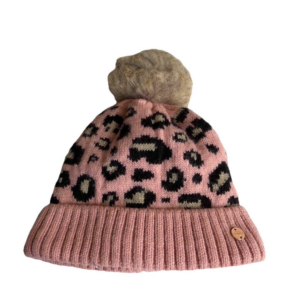 Millymook Girls Pink Leopard Print Beanie Hat - Fleece Lined Pom Pom - Size 54cm